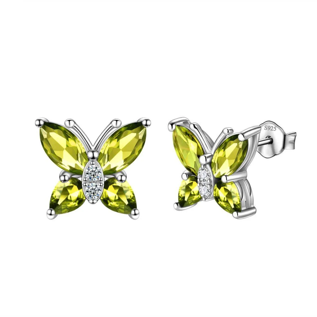 Women Stud Earrings Butterfly Birthstone August Peridot Girls Jewelry Birthday Gift