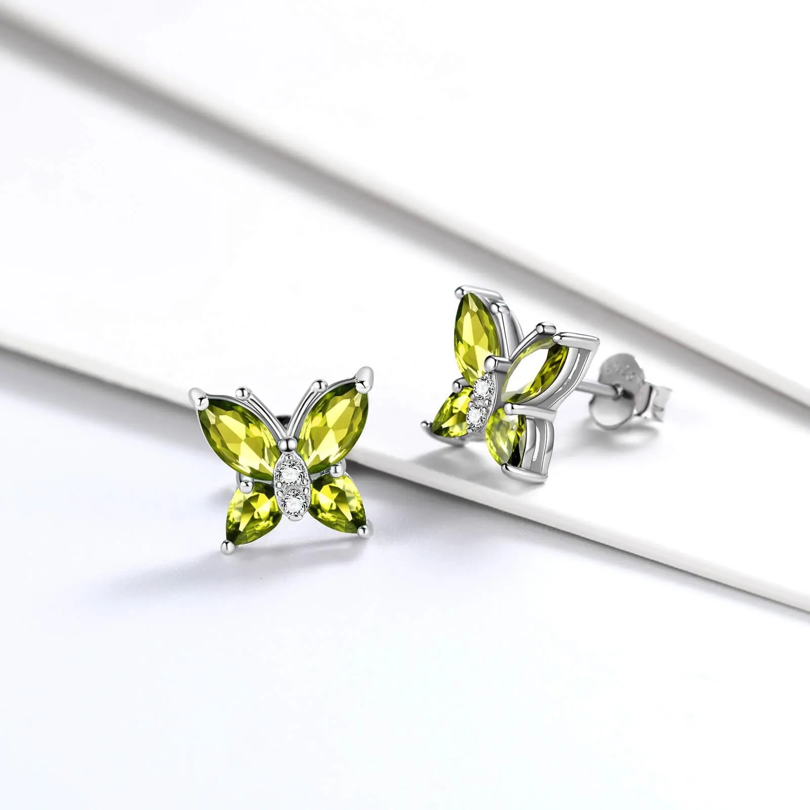 Women Stud Earrings Butterfly Birthstone August Peridot Girls Jewelry Birthday Gift