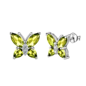 Women Stud Earrings Butterfly Birthstone August Peridot Girls Jewelry Birthday Gift
