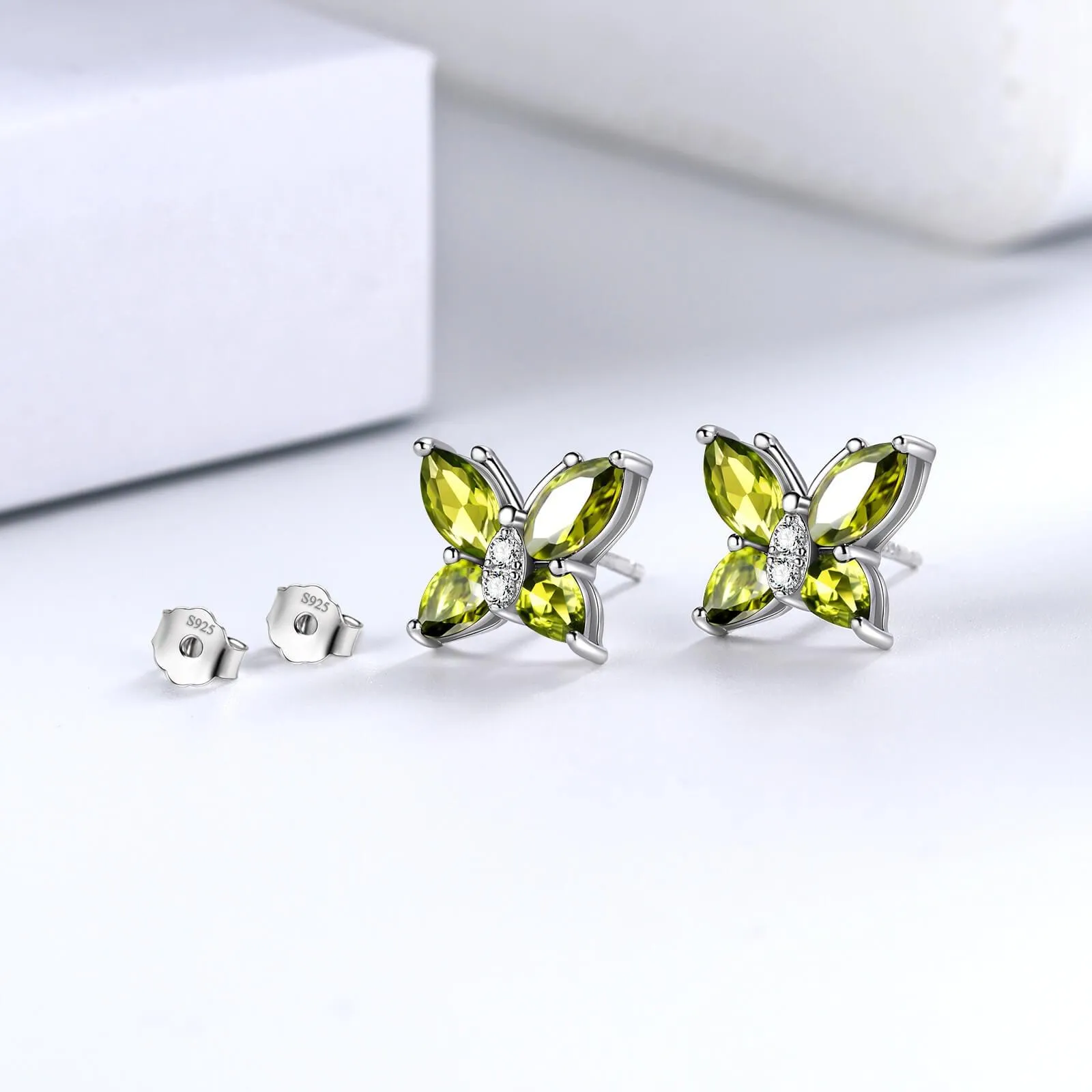 Women Stud Earrings Butterfly Birthstone August Peridot Girls Jewelry Birthday Gift