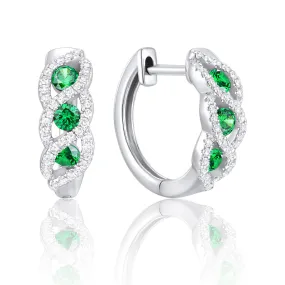 Woven Emerald & Diamond Hoop Earrings