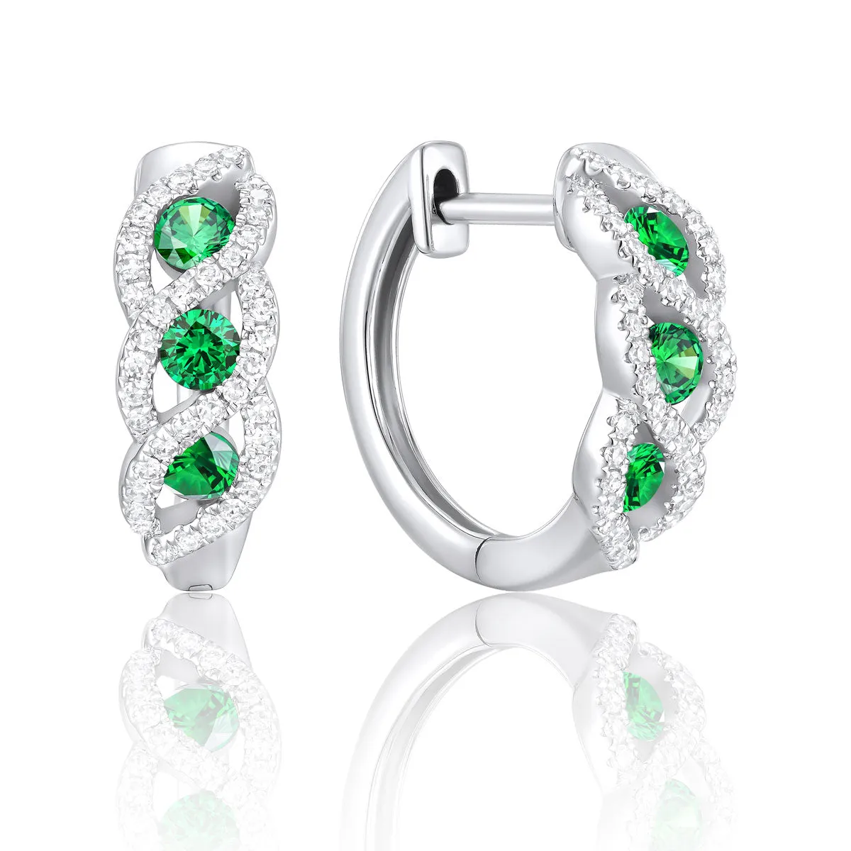 Woven Emerald & Diamond Hoop Earrings
