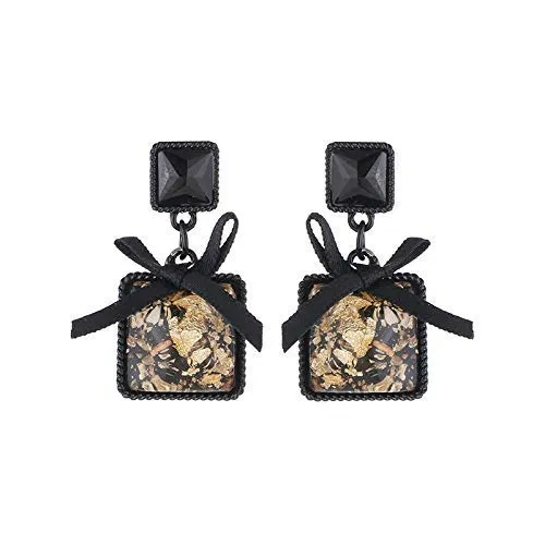 Yellow Chimes Drop Earrings for Women Bow Black Crystal Drop Earrings Geometric Squared Drop Earrings For Women and Girls