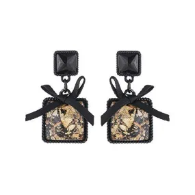 Yellow Chimes Drop Earrings for Women Bow Black Crystal Drop Earrings Geometric Squared Drop Earrings For Women and Girls